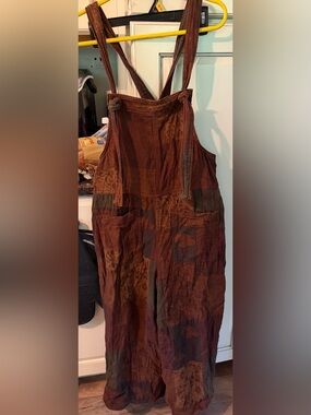 easel Brown & Olive Patchwork Overalls Jumpsuit
